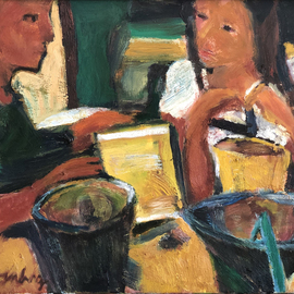 Bob Dornberg: 'couple meeting', 2020 Oil Painting, Abstract Figurative. Artist Description: COUPLE MEET TO TALK...
