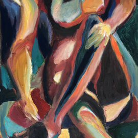 Bob Dornberg: 'shoe', 2021 Oil Painting, Abstract. Artist Description: LADY ADJUSTS HER SHOE...