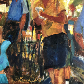 Bob Dornberg: 'shopping list', 2019 Oil Painting, Abstract Figurative. Artist Description: Checking her shopping List...