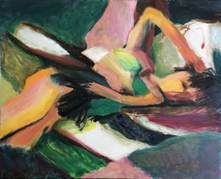 Bob Dornberg: 'sleeping', 2021 Oil Painting, Abstract. LADY SLEEPS ON BEACH...