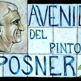 Lou Posner: 'Avenida del Pintor Posner', 2004 Oil Painting, Portrait. Artist Description:    One day a street will be named after me.  I thought that I would enjoy the honor NOW, while I am still alive, rather than wait until I am rotting in the ground.  This sign is modeled on the one for the great German poet, Rainer Maria Rilke, ...