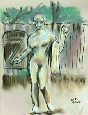 Lou Posner: 'Hibiscus sculpture garden', 2019 Pastel, Nudes. One of the sculptures in the Hibiscus B B sculpture garden in Grayton Beach, Florida, late on an overcast day in late November, 2018.  Time was running out, but I got it done.  Pastel chalk on Stathmore Pastel paper, no matte, no fixative, no glass, no frame. ...