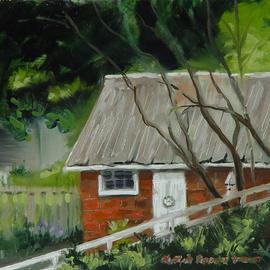 Lou Posner: 'In the Alley', 2001 Oil Painting, Landscape. Artist Description: From the gazebo in New Harmony, IN, part of IPAPA paint- out...