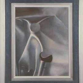 Lou Posner Artwork Inflation Landscape original painting and original handmade frame, 1974 Oil Painting, Psychology