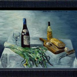 Lou Posner: 'Jantar dos Deuses', 2000 Oil Painting, Still Life. Artist Description: Dinner of the Gods.  Custom framed....