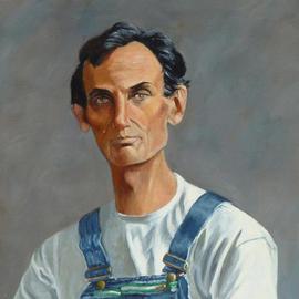 Lou Posner: 'Portrait of Abe Lincoln in Bib Overalls', 1998 Oil Painting, Portrait. Artist Description: No. 4 in the bib overalls series. Signed on Aug. 31, 1998. Spent boyhood years down the road from here.  Author of the Gettysburg Address. See second version of Abe....