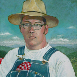 Lou Posner: 'Portrait of Andy Connor in Bib Overalls', 2012 Oil Painting, Portrait. Artist Description:  # 15 in the Bib Overalls Series.  Andy is one of the three best property helpers I've had in 23 years.  He has a dream, and he is working hard at making that dream come true.  His dream is to open Granny' s Mountain Kitchen restaurant ( with perhaps ...