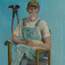 Lou Posner: 'Portrait of Jimmy Watson in Bib Overalls', 2016 Oil Painting, Portrait. Artist Description: No. 18 in The Bib Overalls Series, Jimmy drove long- haul truck for 25 years, even driving his cab down into the Grand Canyon! Now, as my neighbor, he raises hay and farms beef cattle as well as raising and riding pleasure horses. This low- key, quiet, unassuming ...