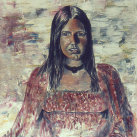 Lou Posner: 'Portrait of Stephanie Eble', 1972 Oil Painting, Portrait. Artist Description:  This oil portrait was done early in my art life, Aug. 28, 1972, only 15 months after I began to paint.  It was done in four hues: a red, a yellow, a blue and a green.  The exact same four pigments were used for the same- sized  portrait ...