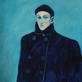 Lou Posner: 'Self Portait in Peacoat and Watchcap', 1984 Oil Painting, Portrait. Artist Description: This self- portrait was inspired by Piccasso s 1901 self- portrait in pea coat. You will enjoy comparing the two versions...