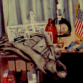 Lou Posner: 'Still Life with Field Jacket', 1972 Oil Painting, Still Life. Artist Description: Elements of my life about two years after returning from Vietnam. Collection of Michael Yomtov. ...