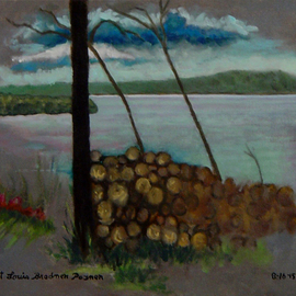 Lou Posner: 'The Ohio River at Magnet, Indiana, on July 6, 2015', 2015 Oil Painting, Scenic. Artist Description:  View downstream of the Ohio River at Magnet, Indiana, on July 6, 2015. Oil on canvas board. SOLD. Collection of H. and L. Waxman, Baltimore, Maryland....