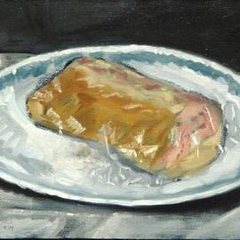 Lou Posner: 'The Sub That Wouldnt Die', 1979 Oil Painting, Representational. Artist Description: My wife and I took submarine sandwiches into New York City on a trip to art galleries.  What we didnt eat we brought home to Waterbury, Connecticut.  After two weeks in the refrigerator, these remains were dubbed the sub that wouldnt die.  Only available as a pair with ...