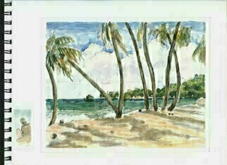 Lou Posner: 'Yubucoa Puerto Rico', 2010 Watercolor, Beach.  Robert Leedy and I painted this same scene in January, 2010.  See www.  robertleedyart.  com for his interpretation of the view.  He included me at work on this painting + the doggie friend who had adopted us.  While I was working a young couple came by and parked themselves at the...