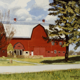 Lou Posner: 'the big red barn', 1995 Oil Painting, Farm. Artist Description: This 122- year- old building, a county landmark, has been  prepurposed  into an emporium for crafts, antiques, house- made desserts, etc. , grand opening on Oct. 21, 2017. The resotration and repurposing has been done by Dawn and Shelby Brown as  Brown s Bittersweet Farms.   The painting shown here ...