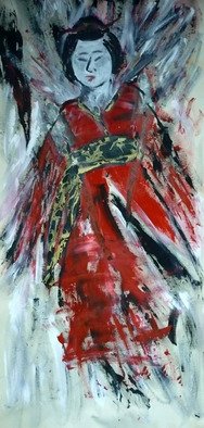 Dune Tencer: 'Geisha', 2013 Acrylic Painting, Beauty.    Abstract paper and acrylic This painting is more of a wall hanging.  It hangs 4feet wide and 8 feet long. Gisha is painted on raw canvas.   ...