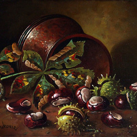 Dusan Vukovic: 'Chestnuts', 2012 Oil Painting, Still Life. 