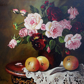 Dusan Vukovic: 'Roses', 2012 Oil Painting, Still Life. Artist Description:  realism, roses, bouquet, flowers, still life...