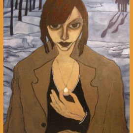 Bozena Dusseau Labedz: 'WOMAN WITH PEARL', 2009 Oil Painting, Figurative. Artist Description:     PAINTING NR: 0105XX2  TITLE: WOMAN WITH PEARL- 2009  - DIM: 100 X 120 CM. - OIL ON CANVAS ...