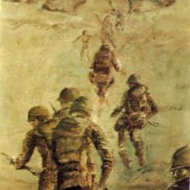 Richard Wynne: 'Buggin  Out', 1983 Oil Painting, Other. Artist Description: In my past I like many others was a soldier. And as in life sometimes you have to run away to fight again tomorrow. During this time in my life I used mostly these color schemes in my pallet. This was painted on masonite....