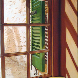 Edna Schonblum: 'windows serie open green', 2014 Oil Painting, Seascape. 