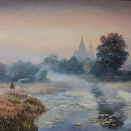 Eduard Panov: 'morning mist', 2017 Oil Painting, Seascape. Artist Description: morning, river...
