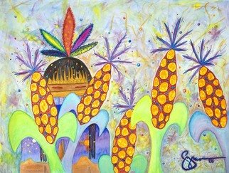 Edward Guzman: 'Grows Corn', 2008 Giclee, Southwestern.  This painting came from a series of visions that I had while doing ceremony as well as traveling through Flagstaff, Az. If a body of knowledge is something that feeds one' s soul and has working applications in one' s life it is said to Grow Corn. This image is...