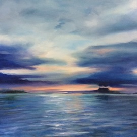 Renee Pelletier Egan: 'blue moment', 2019 Oil Painting, Abstract Landscape. Artist Description: I am inspired by the dramatic colors along a waterway, especially when the sun is setting or raising. In this particular painting, I was aiming for a dynamic horizon line where the point of interest becomes abstract. ...