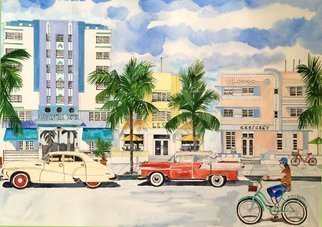 Eileen Seitz: 'South Beach Then and Now', 2015 Giclee, Architecture. original watercolor was COMMISSIONED by a client who lives on Miami Beach, Florida...
