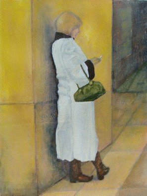 Elizabeth Bogard: 'Checking Calls', 2009 Acrylic Painting, Abstract Figurative. Painted from original photograph.  Matted and Framed. ...