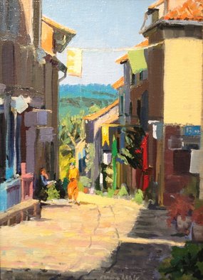Elaine Lisle: 'Morning Stroll Cordes', 2011 Oil Painting, Landscape.    Cordes, France, village street scene, oil  ...