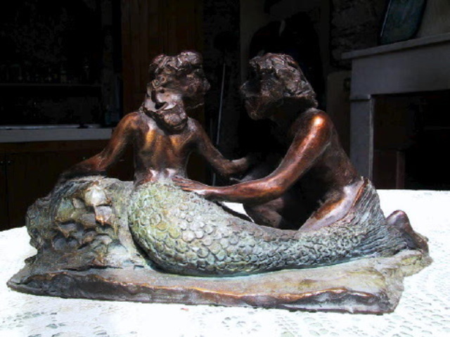 Artist Andrew Wielawski. 'Mermaid And Fisherman' Artwork Image, Created in 2007, Original Sculpture Wood. #art #artist