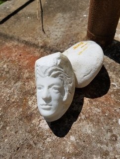 Andrew Wielawski: 'face', 2018 Marble Sculpture, Representational. A tiny head carved from a river stone. The world s best marble scraps were often thrown into the river I took this from, and could easily have been part of a block Michelangelo had cut from the mountains. His quarry was higher up the same river. ...