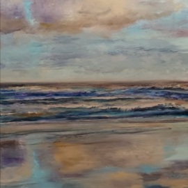 Elena Mardashova: 'afternoon beach', 2020 Oil Painting, Beach. Artist Description: Original oil painting  Afternoon beach ,on canvas 100 x 40 cm,2020...