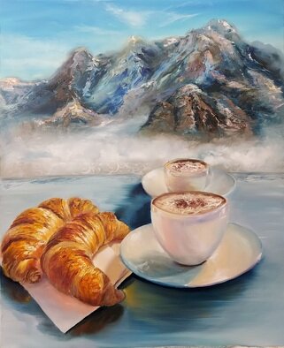 Elena Mardashova: 'breakfast in the sky', 2022 Oil Painting, Mountains. Original oil painting  Breakfast in the sky ,on canvas 50 x 60 cm,2022...