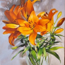 Elena Mardashova: 'lilies are here', 2023 Oil Painting, Floral. Artist Description: Original oil painting  Lilies are here ,on canvas 60 x 50 cm,2023...