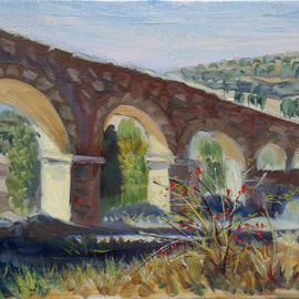 Elena Sokolova: 'Aqueduct near Pedraza', 2015 Oil Painting, Landscape. Artist Description:  Landscape with an aqueduct  ...