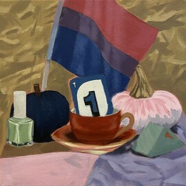 Laura Lucas: 'tea time', 2021 Acrylic Painting, Still Life. Artist Description: A simple still- life built from objects found within the studio and a few personal items from my own room. ...