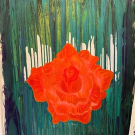 Emily Quackenbush: 'spring flower', 2020 Acrylic Painting, Abstract Figurative. Artist Description: bright flower, fluid pour painting, rainy...