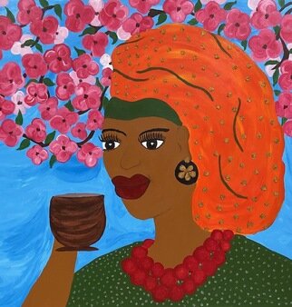 Adrienne Lewis: 'afternoon tea', 2021 Acrylic Painting, Peace. Enjoying an a cup of tea in the afternoon is a great way to relax.  This colorful rendition of tea time brings vibrant colors to a relaxing atmosphere...
