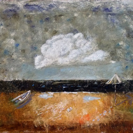 Nina Polunina: 'Just a cloud', 2016 Oil Painting, Landscape. Artist Description: Just a cloud.  And someones footprints.  That kind of mood.Work done with a palette knife.  Mounts.  Ready to hang.Beach, Sea, Seascape, White Cloud, Brown, Oil Painting, Palette Knife, Landscape With Cloud, Modern Impressionism, Medium...