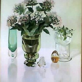 Maria Teresa Fernandes: 'A Guizellini Collection', 1984 Oil Painting, Floral. Artist Description:  stalks have to be inside the convex vase ...