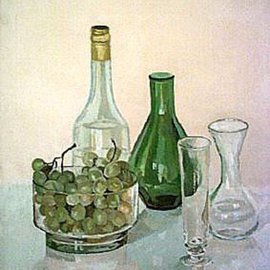 Maria Teresa Fernandes: 'Alves Collection', 1987 Oil Painting, Food. Artist Description:  each grape has its propper colours and shades, not a rubber stamp painting. Inside the glass is much more difficult ...