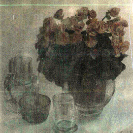 Maria Teresa Fernandes: 'Balzi Asprino collection', 1995 Oil Painting, Floral. Artist Description: transparent glass in a clear background is not painter's heaven...