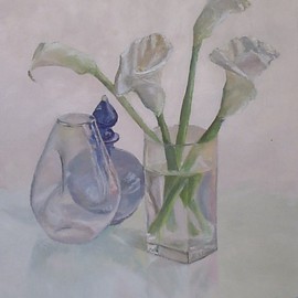 Maria Teresa Fernandes: 'Callas and blue', 1995 Oil Painting, Optical. Artist Description:  clear shades over a white surface are quite difficult to get mainly with glass refractions ...
