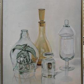 Maria Teresa Fernandes: 'FAAP Brazilian Art Museum Collection', 1980 Oil Painting, Optical. Artist Description: reflexes through other glass objects over a clear background few artists usually do it ( this painting had won a Grand Silver Medal at Itu ) ...