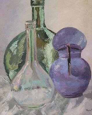 Maria Teresa Fernandes: 'Grades of glass', 1968 Oil Painting, Optical. usually artists do not place a bottle in front of another one because it is muchmore difficult to paint...