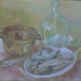 Maria Teresa Fernandes: 'Lerro Collection', 1967 Oil Painting, Fish. Artist Description: two difficulties - fish reflections and transparent glass...