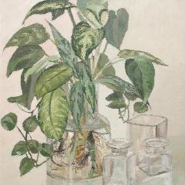 Maria Teresa Fernandes: 'Mococa Museum Collection', 1976 Oil Painting, Botanical. Artist Description: glass thickness of kilo has to be very well defined as well the stalks ( thispainting won a Great Silver Medal atAmparo ) ...