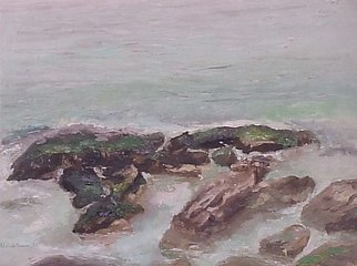 Maria Teresa Fernandes: 'Pitangueiras Corner', 1981 Oil Painting, Seascape. to capture everchanging waves is a patient job  ( canvas on a hardboard ) ...
